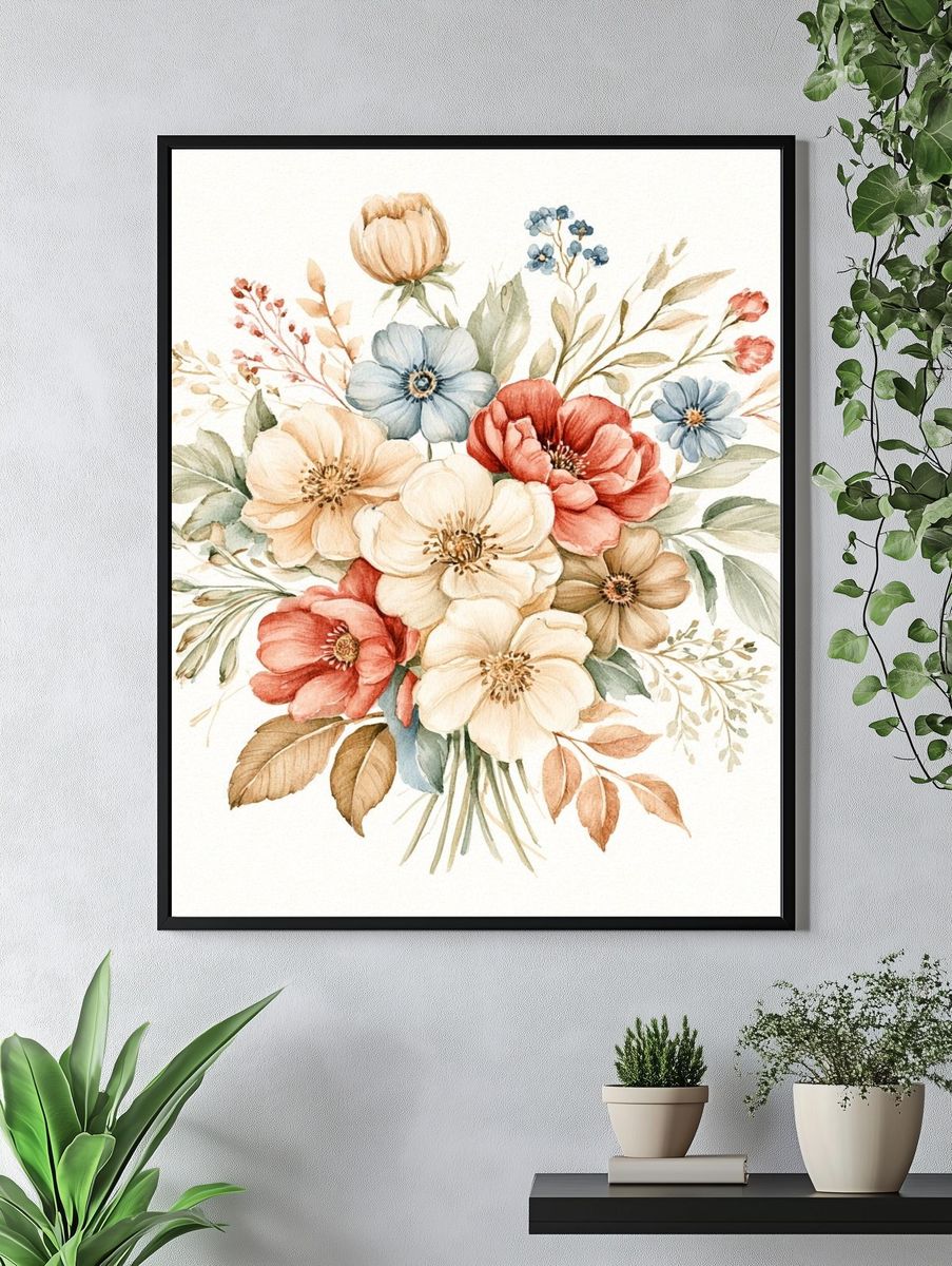 Pastel Wildflower Bouquet Print. — room view 4