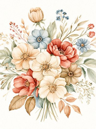 Pastel Wildflower Bouquet Print. poster
