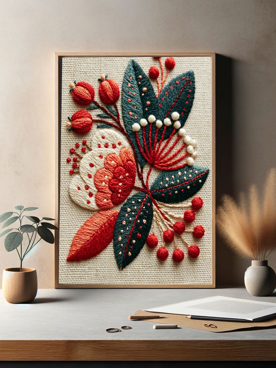 Embroidered Floral Botanical Print. — room view 2