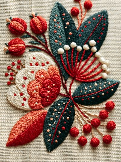 Embroidered Floral Botanical Print. poster