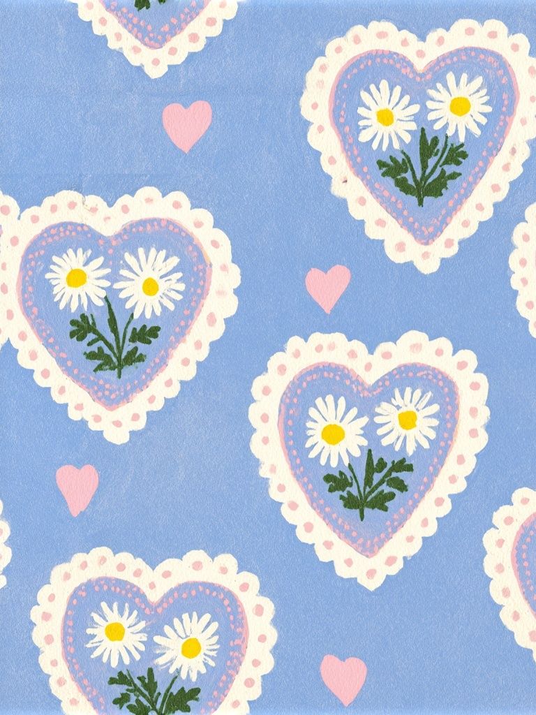 Blue Heart Daisy Pattern Print. poster detail