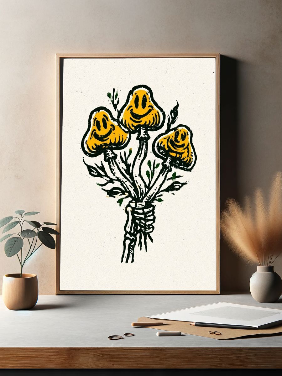 Yellow Flowers Ink Print. — room view 2