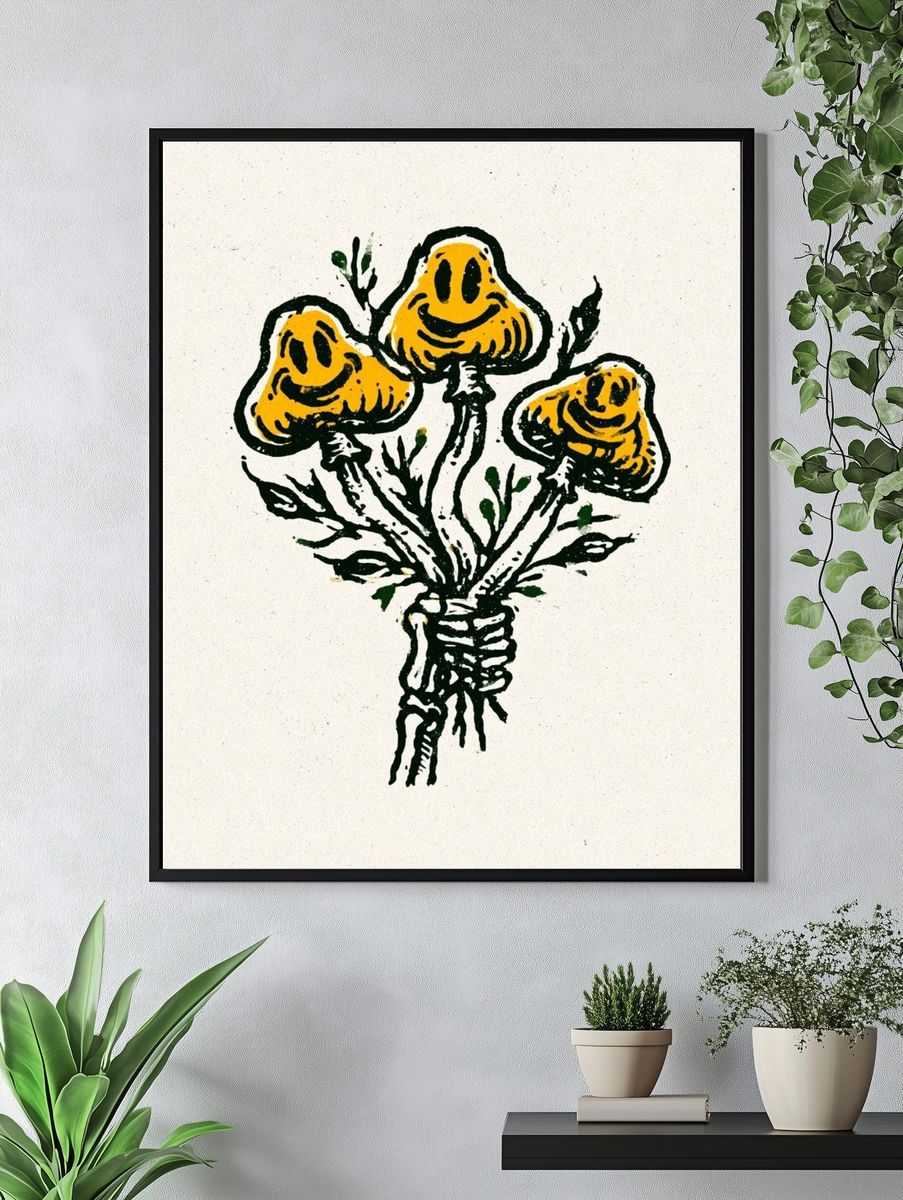 Yellow Flowers Ink Print. — room view 4