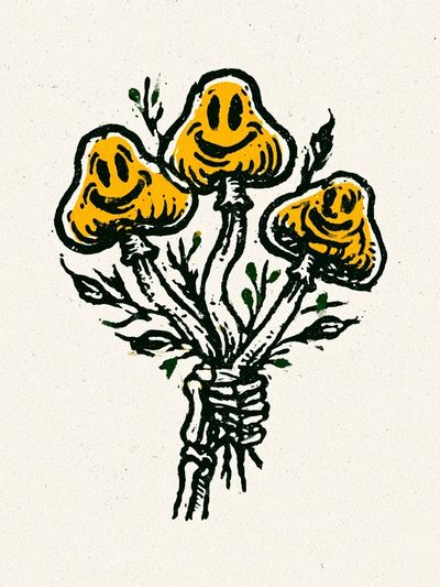 Yellow Flowers Ink Print. poster