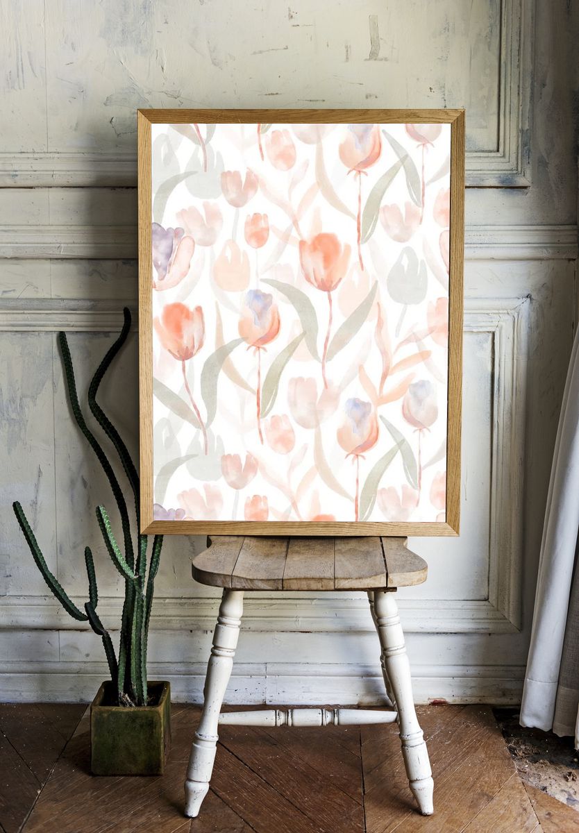 Flower mobile wallpaper, floral beige room preview