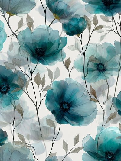 Teal Floral Botanical Print. poster print
