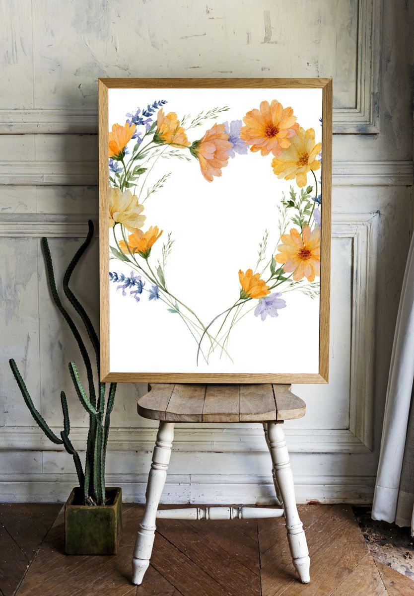 Floral Heart Watercolor Print. — room view 1