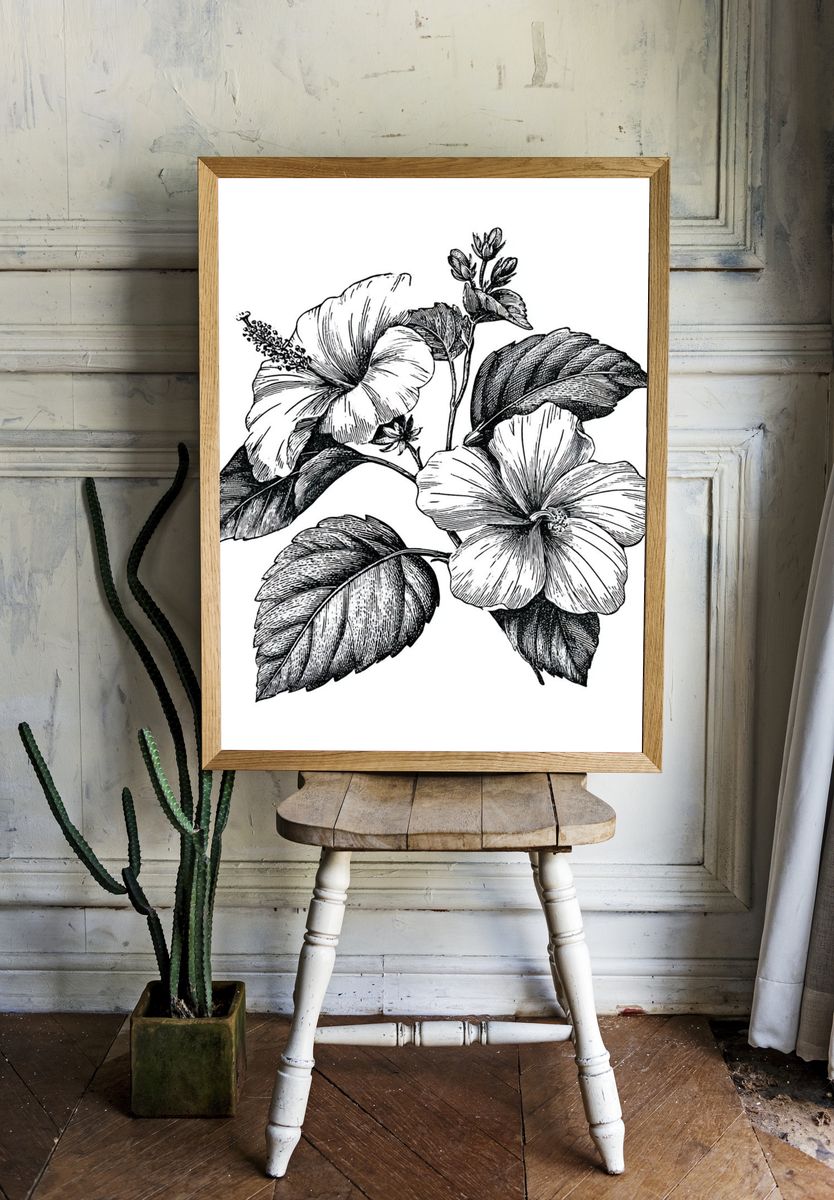 Hibiscus Botanical Print. — room view 1