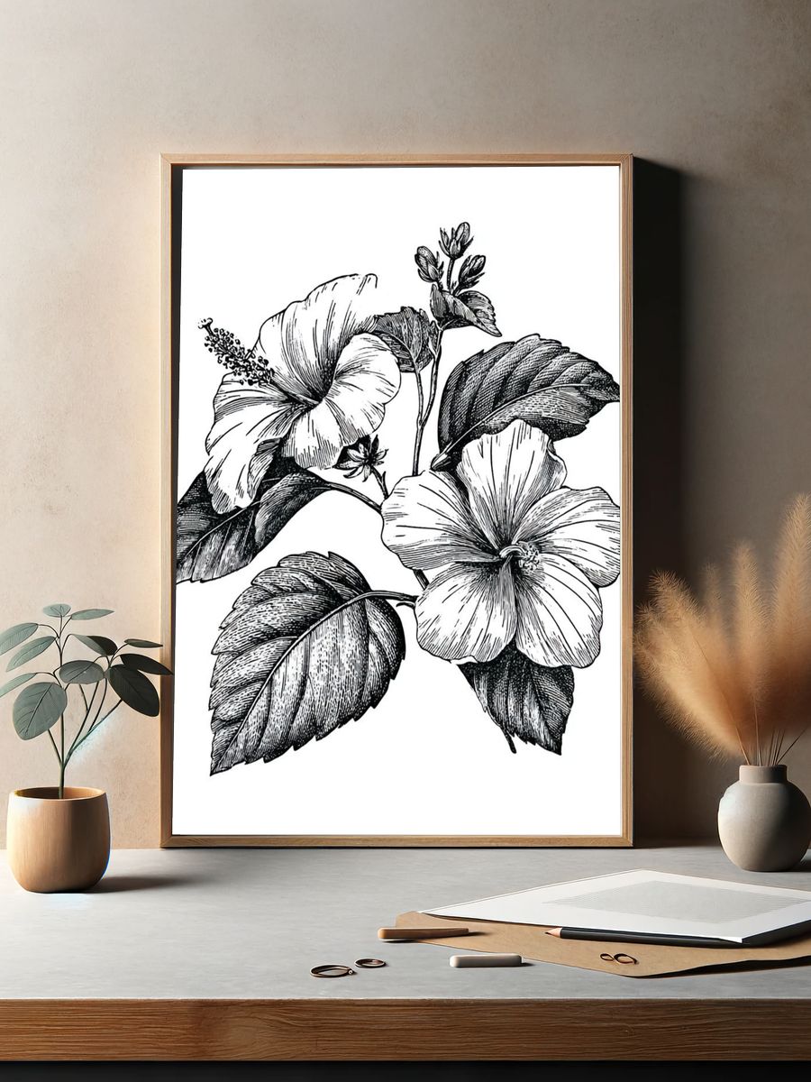 Hibiscus Botanical Print. — room view 2