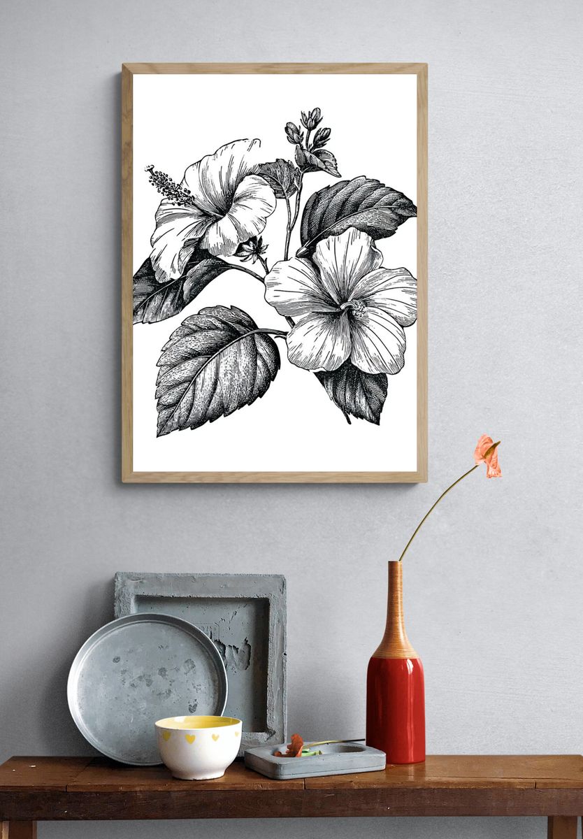 Hibiscus Botanical Print. — room view 3