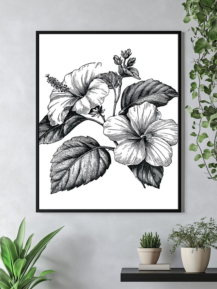 Hibiscus Botanical Print. — room view 4