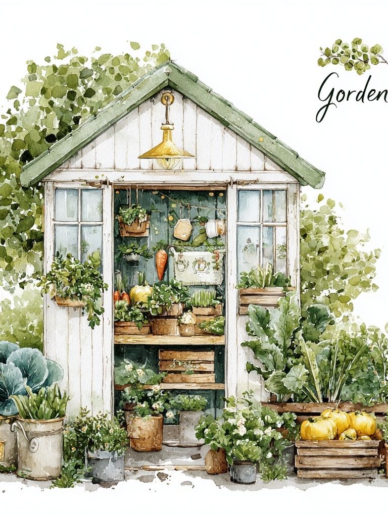 Garden Shed Watercolor Poster. poster — botanical art
