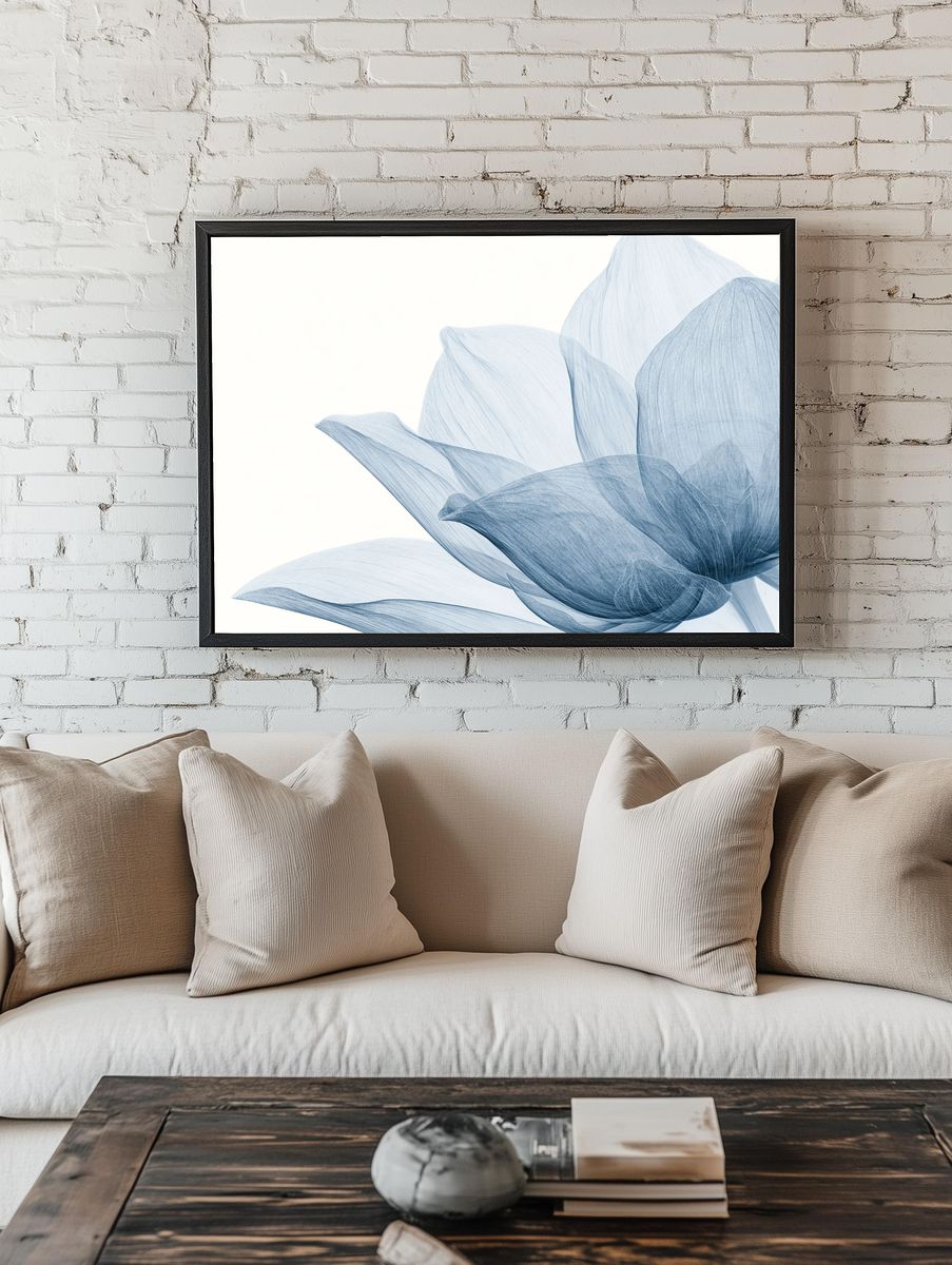 Blue Petal Abstract Print. — room view 1