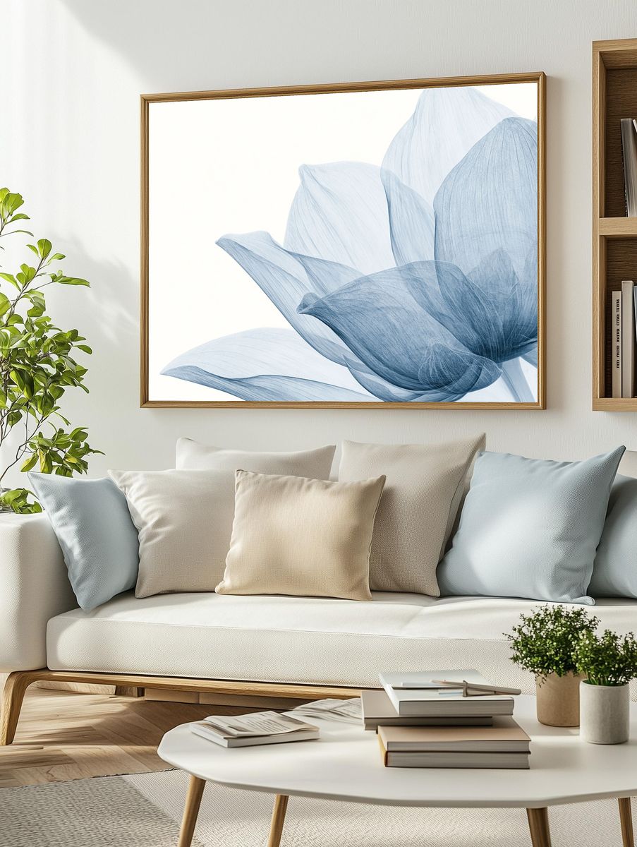 Blue Petal Abstract Print. — room view 2