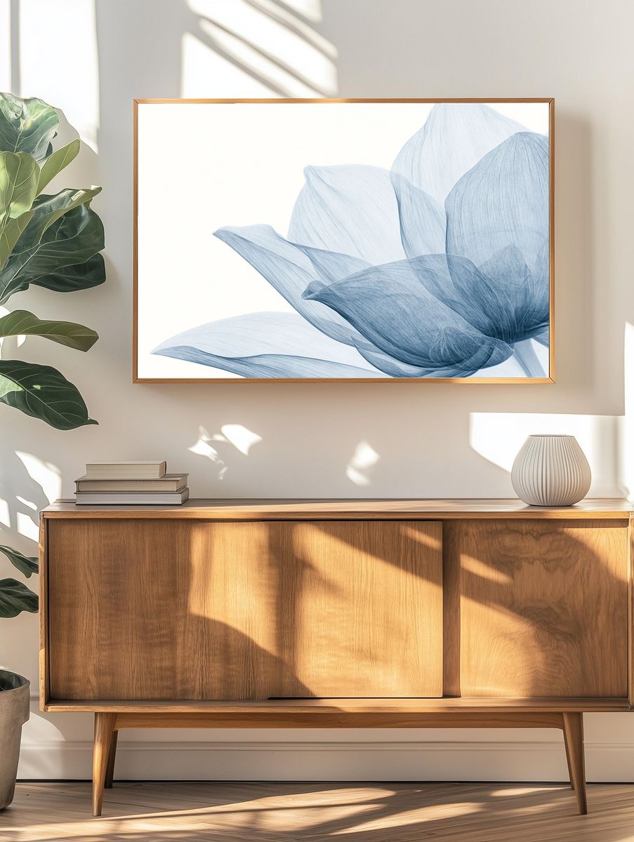 Blue Petal Abstract Print. — room view 3