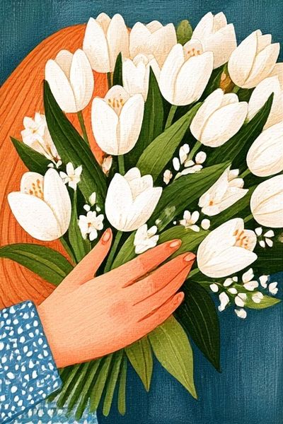 White Tulips Bouquet Illustration Poster. poster