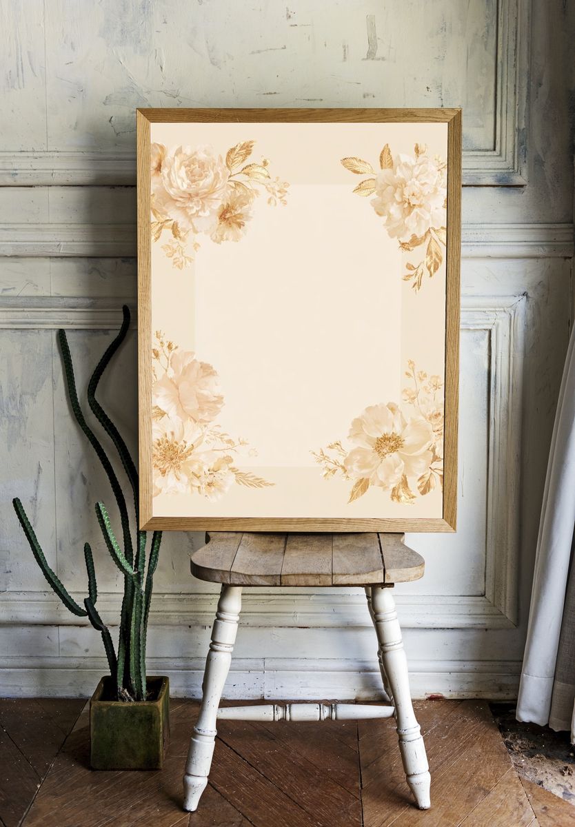 Golden Floral Frame Print. room preview