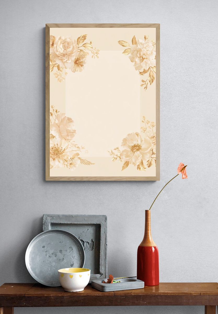 Golden Floral Frame Print. — room view 3