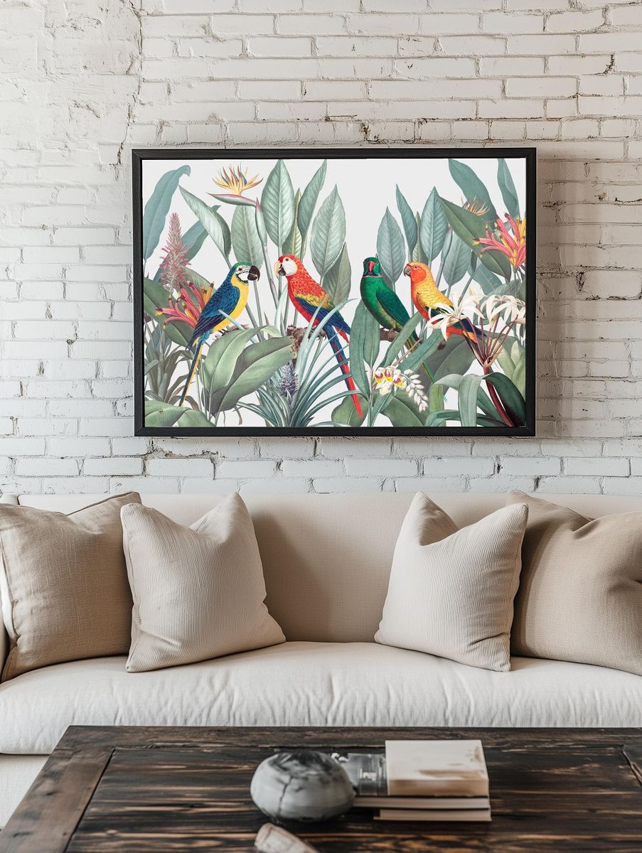 Colorful macaws tropical background illustration room preview