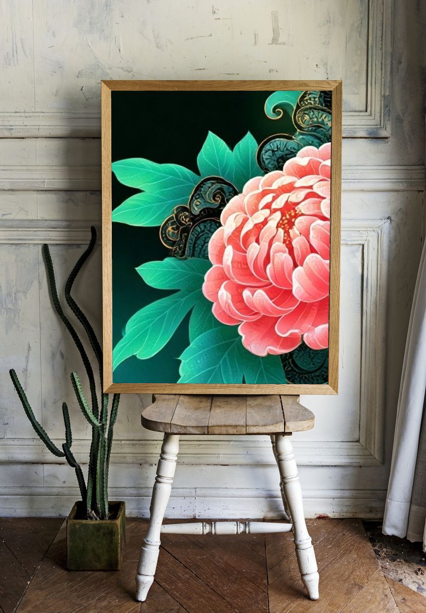 Pink Peony Botanical Print. — room view 1