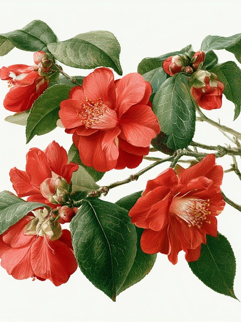Red Camellia Botanical Print. poster — botanical art