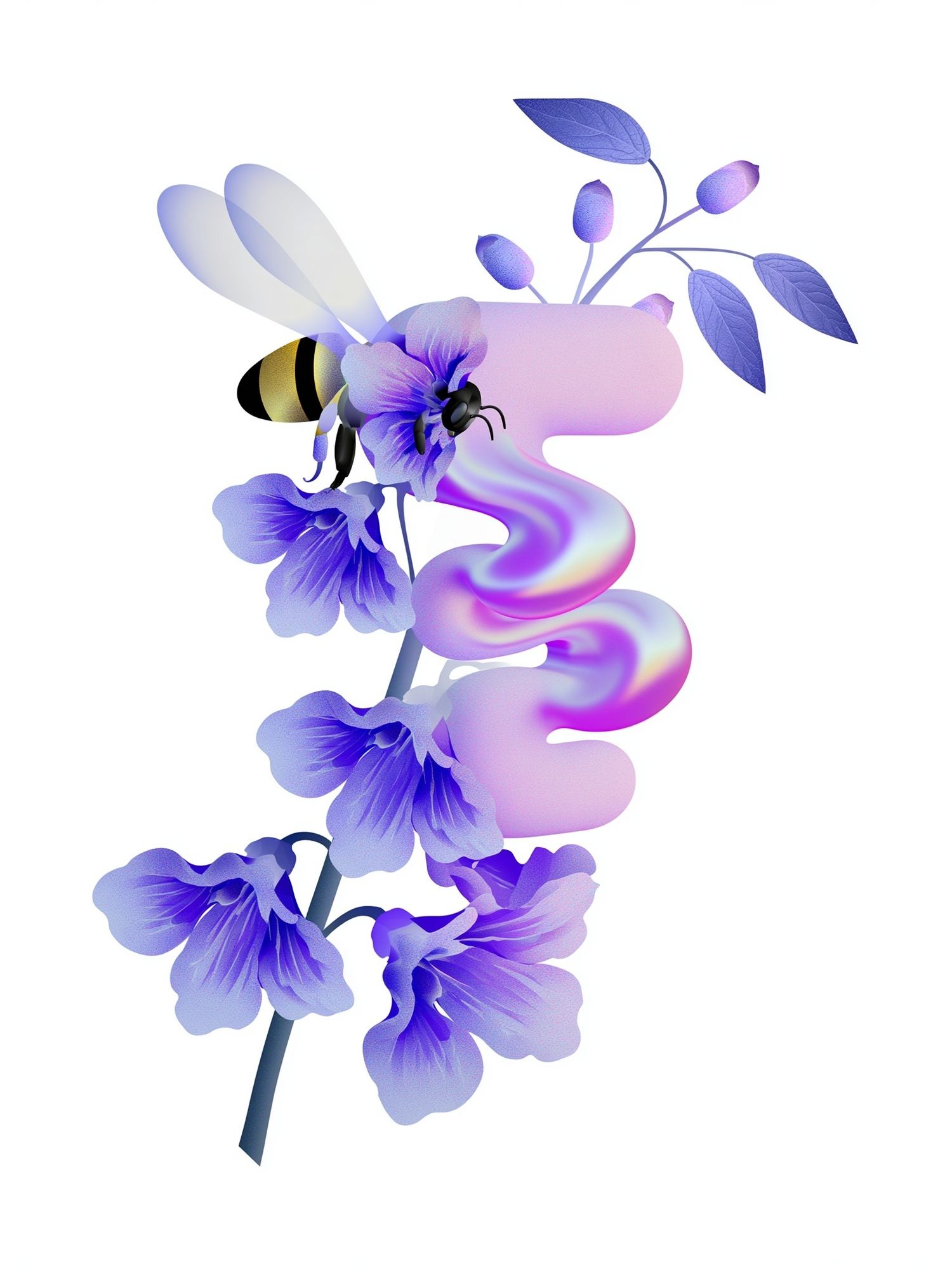 Purple Floral Bee Illustration Poster. poster — botanical art