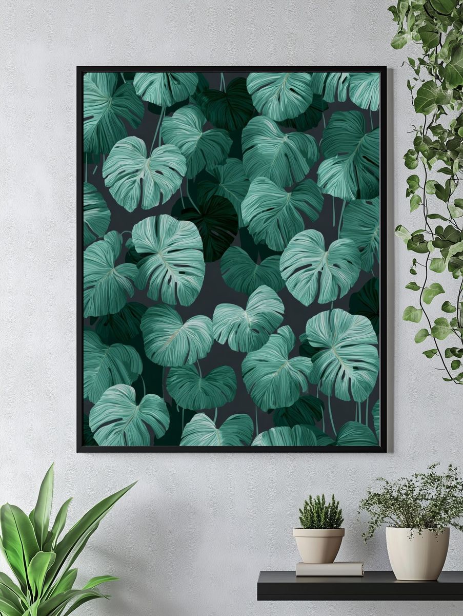 Tropical Monstera Leaves Illustration Poster. — room view 4