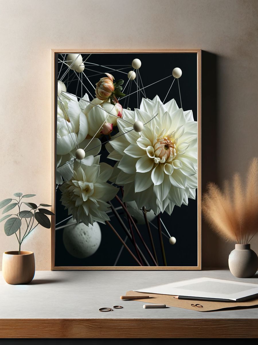 White Dahlia Geometry Print. — room view 2