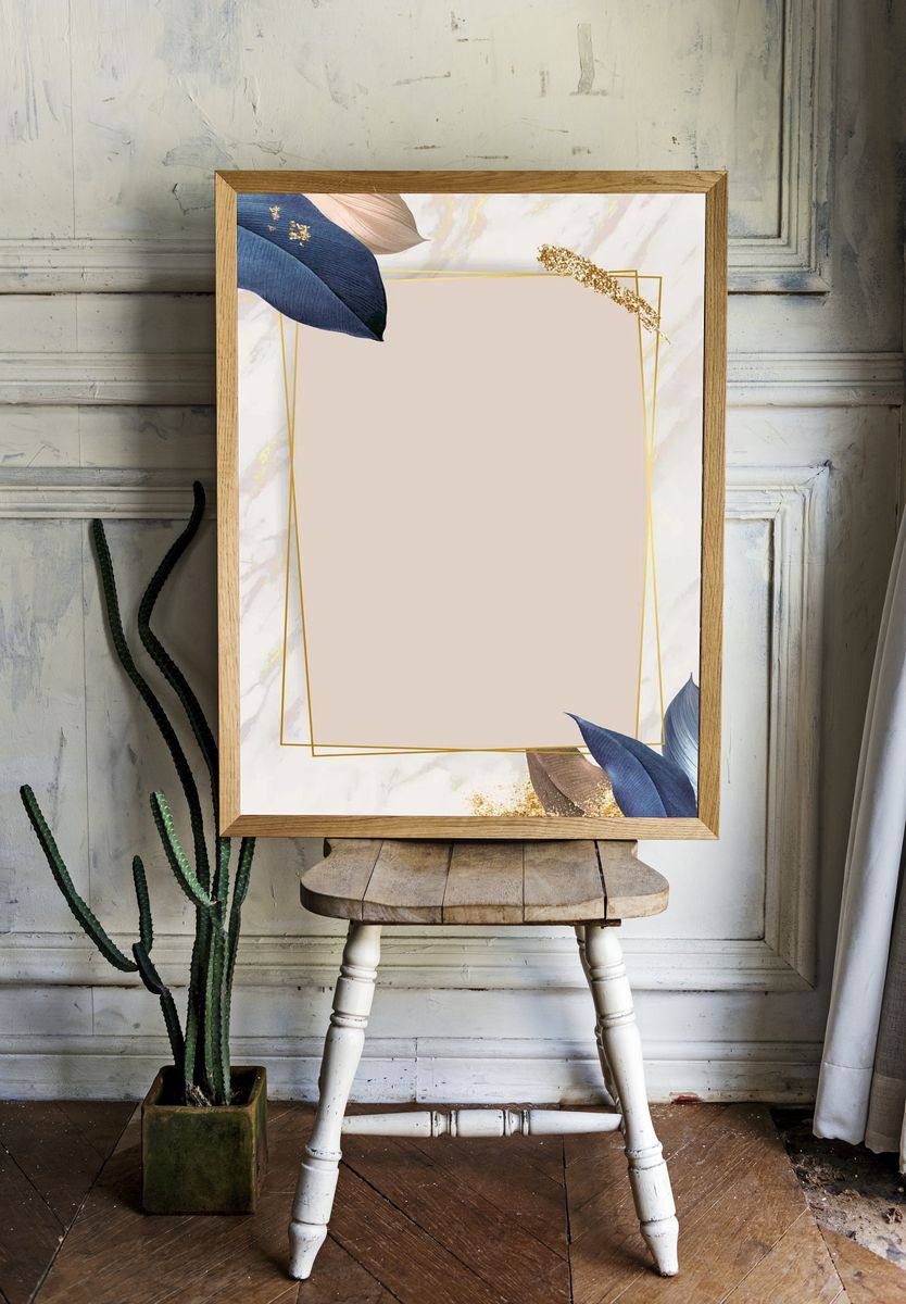 Rectangle foliage frame white marble. room preview