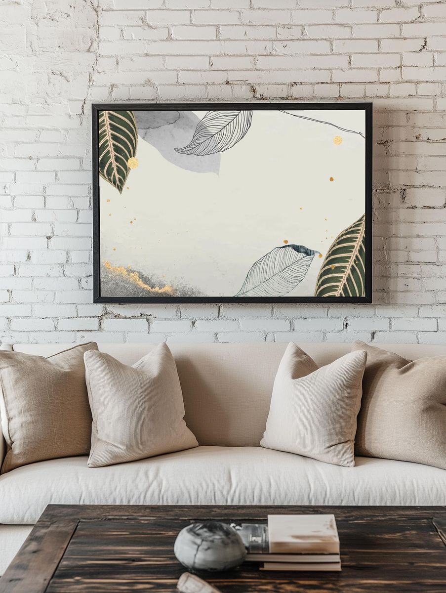 Oriental leaves gold detailed frame room preview
