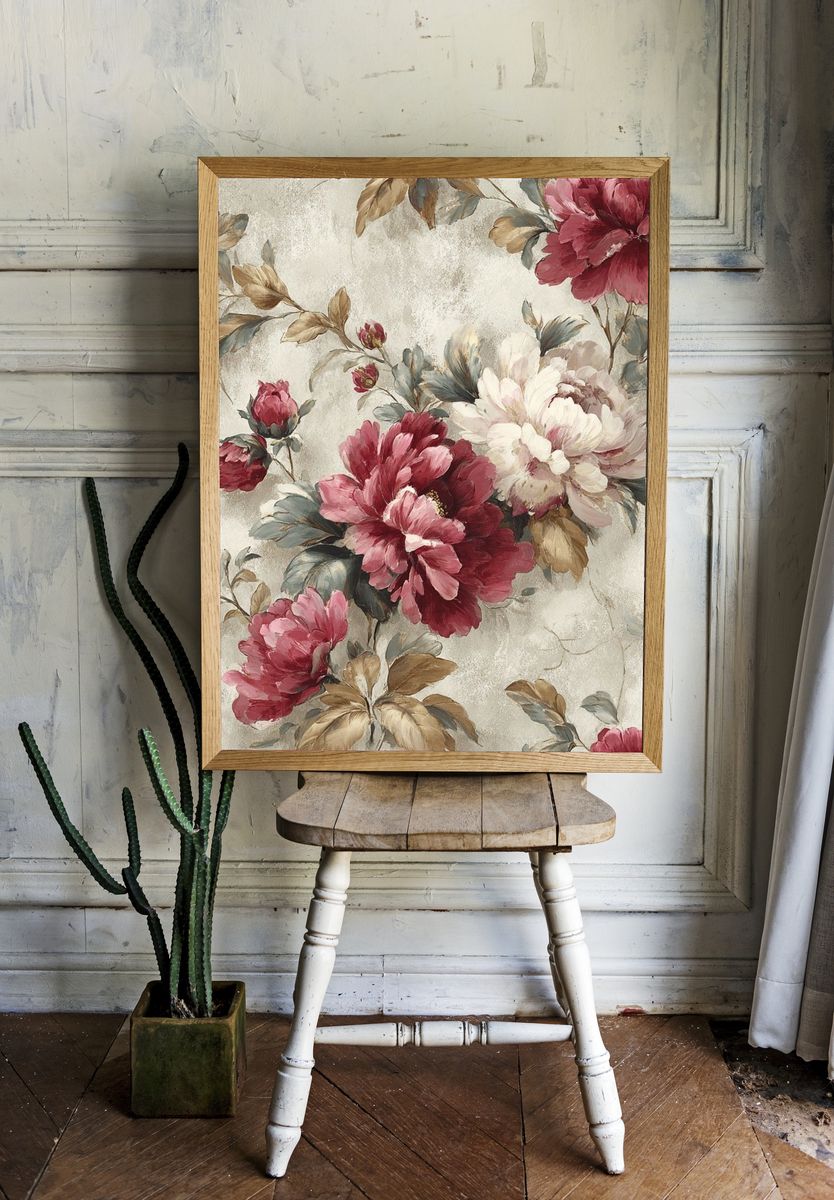 Vintage Floral Bouquet Print. room preview