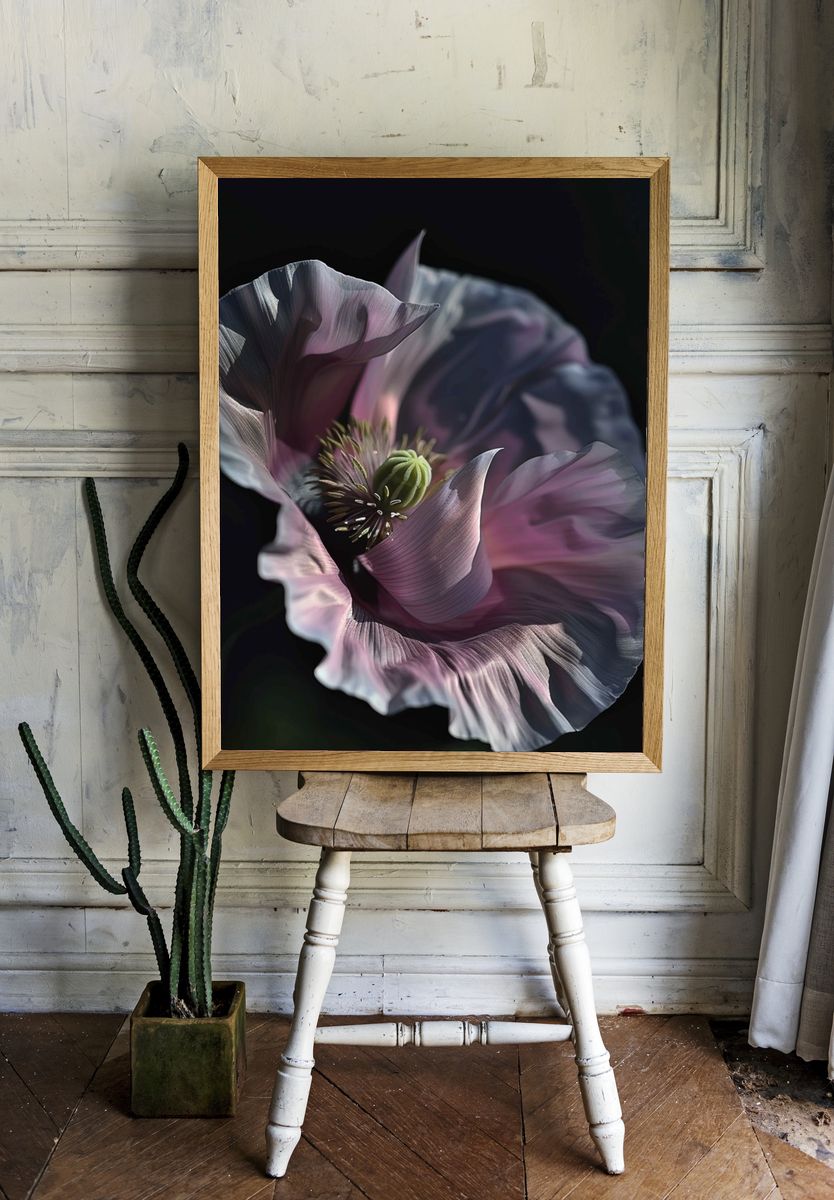 Abstract Poppy Bloom Print. room preview