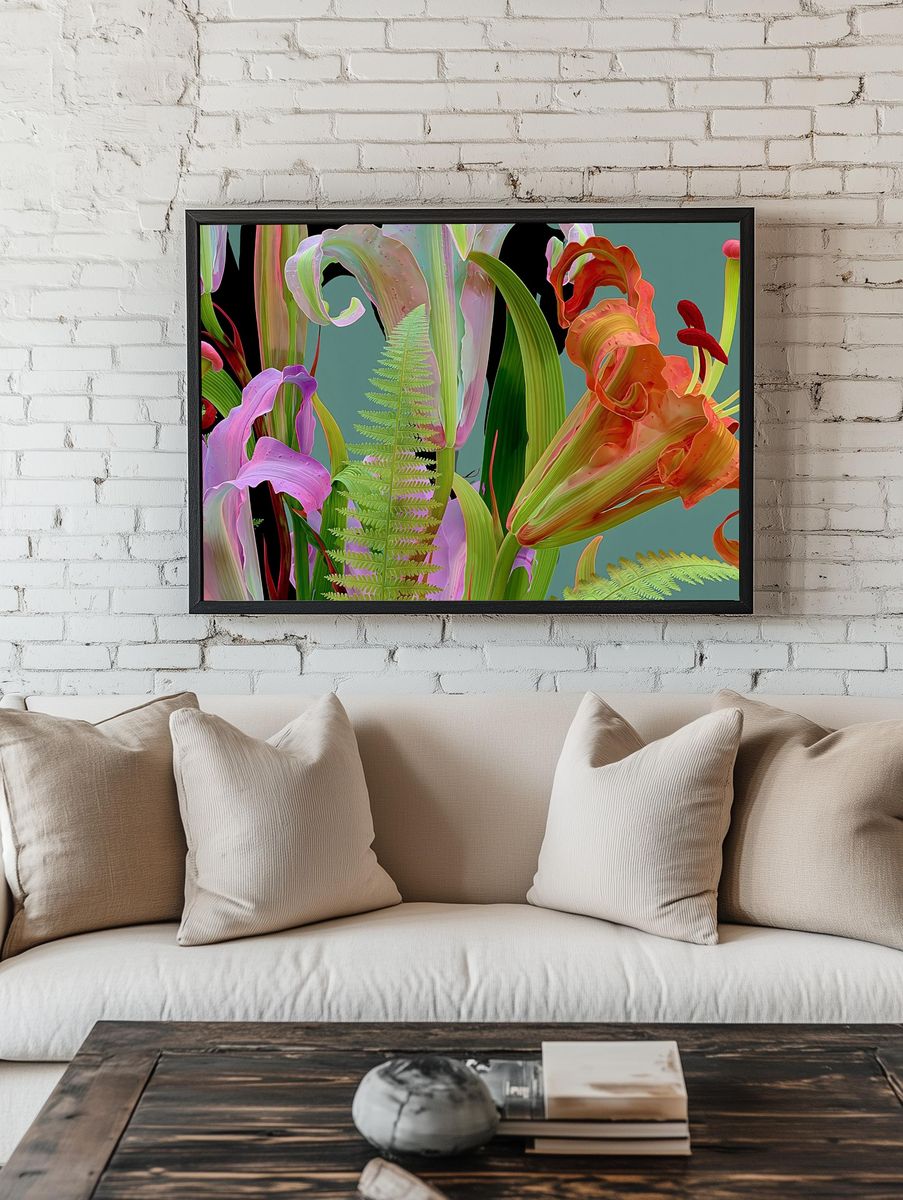 Tropical Lily Garden Illustration Poster. room preview