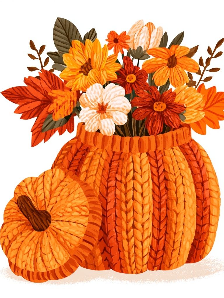 Autumn Pumpkin Bouquet Illustration Poster. poster detail