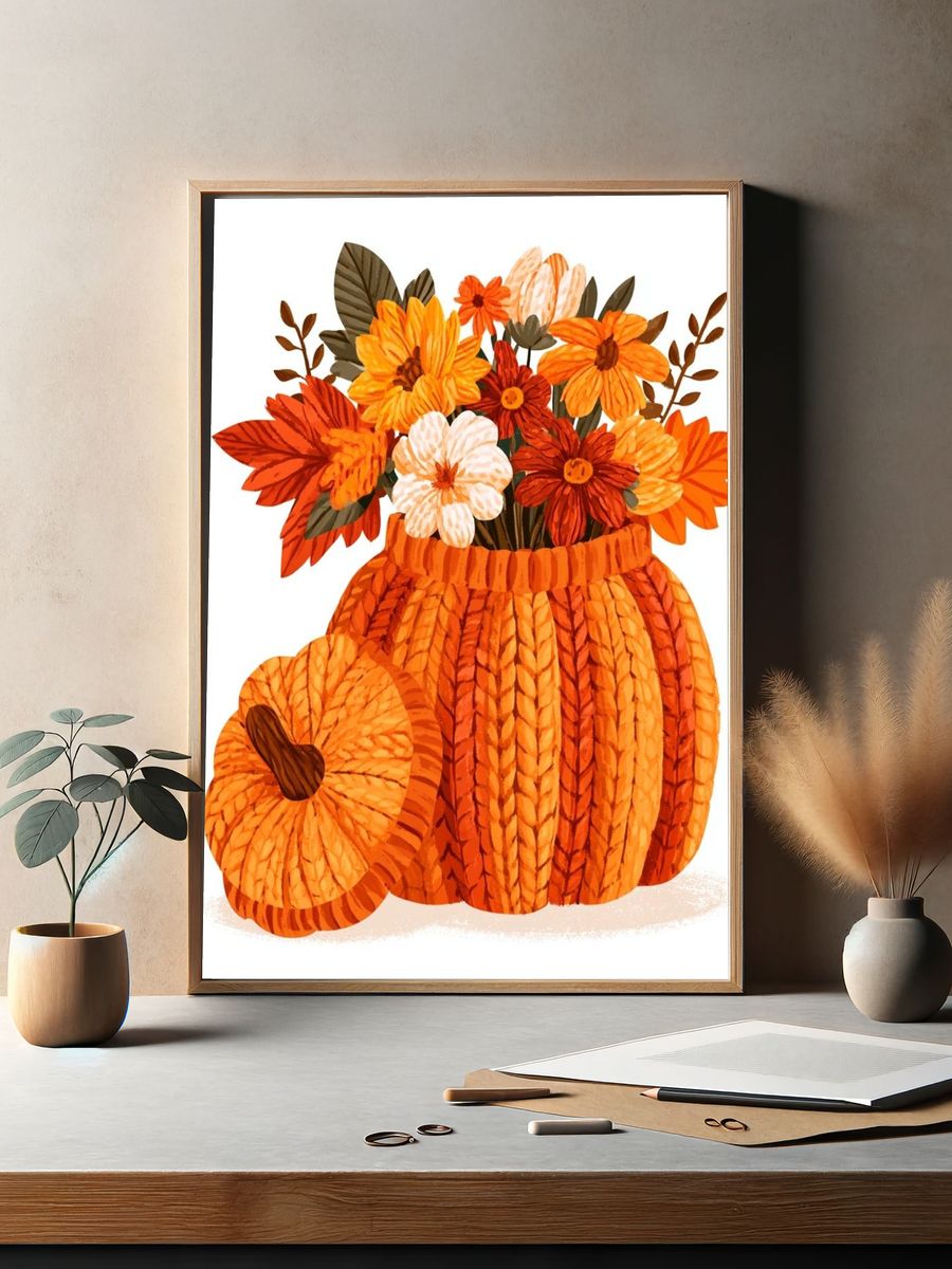 Autumn Pumpkin Bouquet Illustration Poster. — room view 2