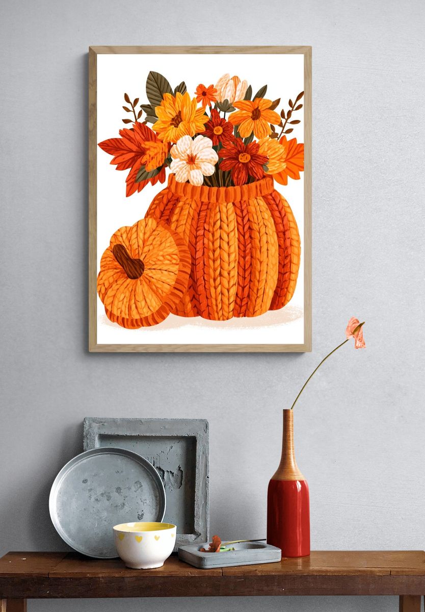 Autumn Pumpkin Bouquet Illustration Poster. — room view 3