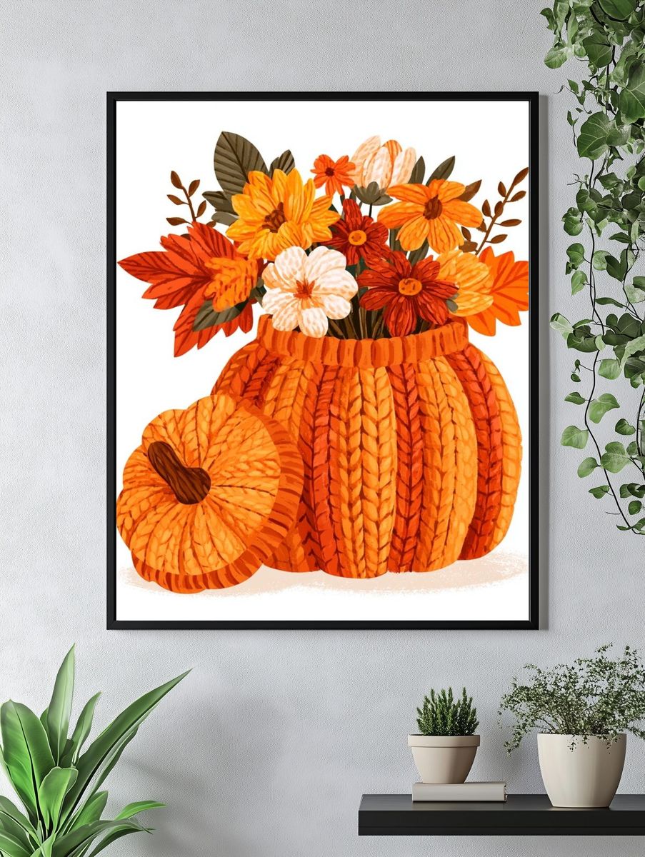 Autumn Pumpkin Bouquet Illustration Poster. — room view 4