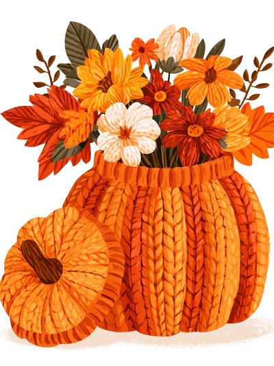 Autumn Pumpkin Bouquet Illustration Poster. poster