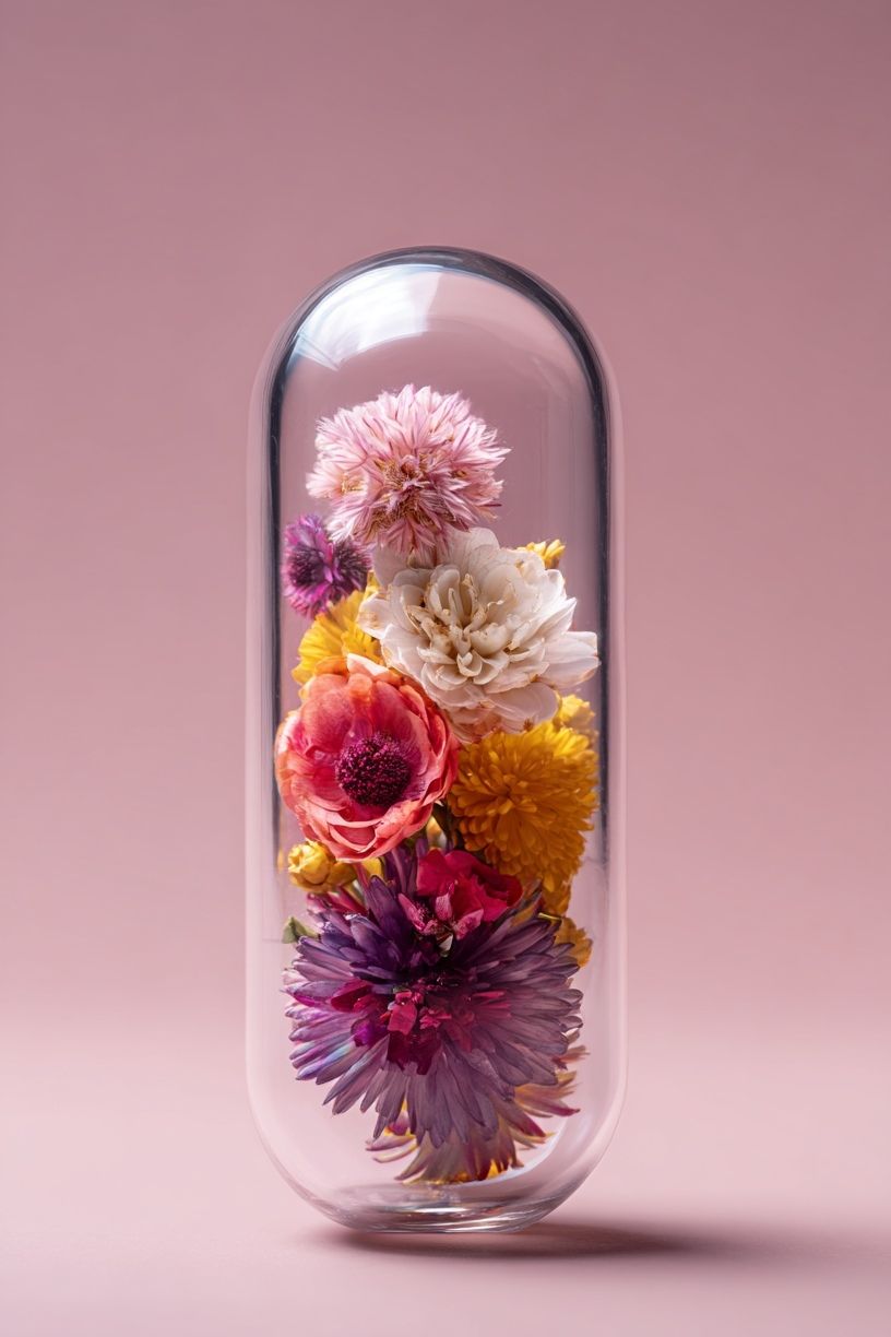 Glass Capsule Flowers Botanical Print. poster detail