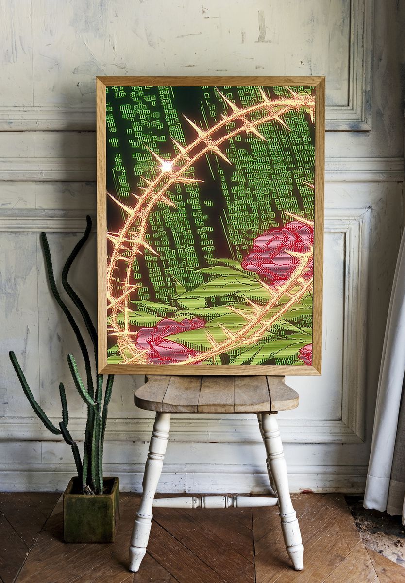 Neon Thorn Cactus Digital Art Poster. — room view 1