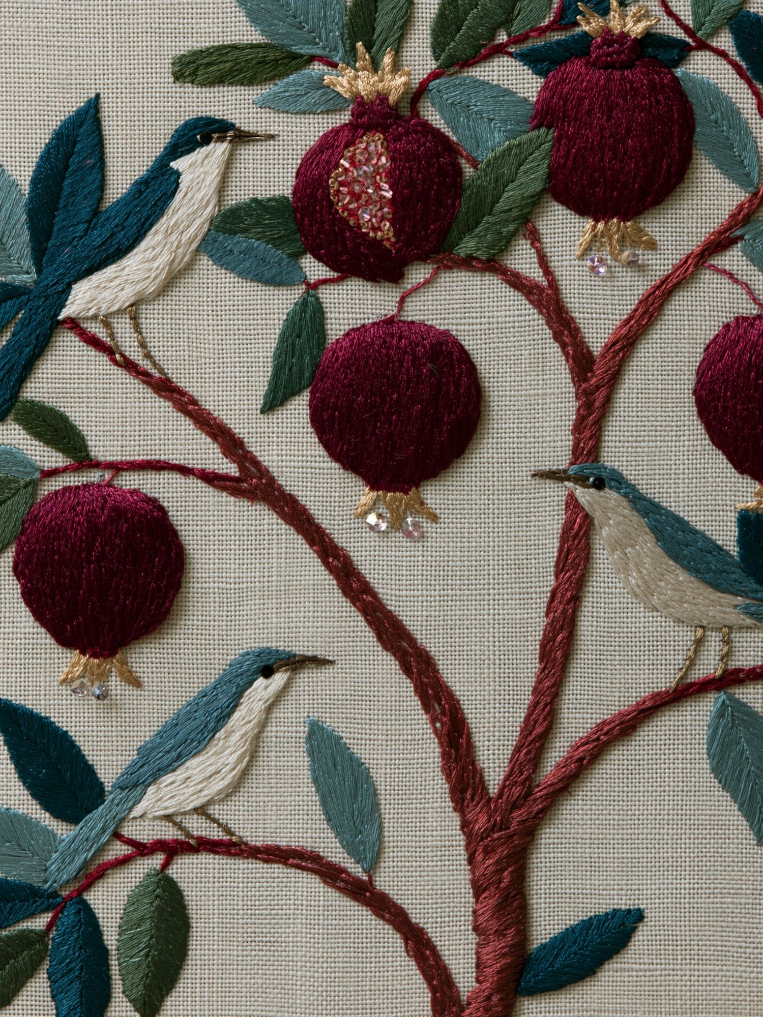Embroidered Birds and Pomegranates Print. poster — botanical art