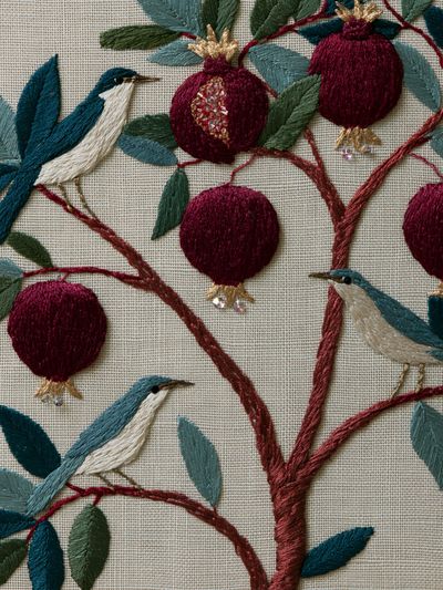 Embroidered Birds and Pomegranates Print. poster
