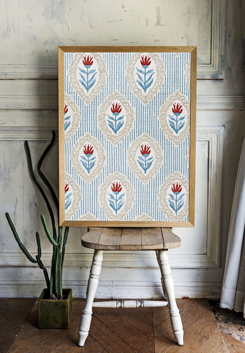Floral Block Print Pattern Poster. room preview