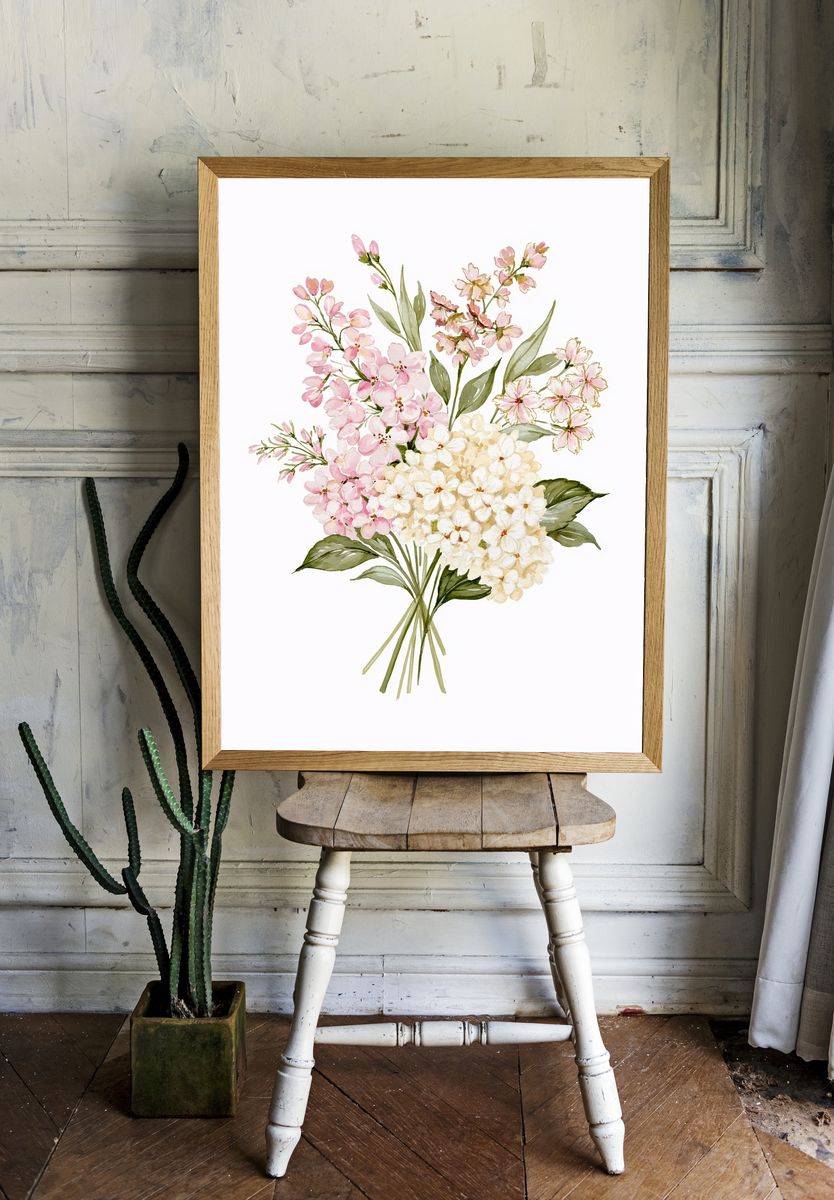 Cherry Blossom Bouquet Watercolor Print. — room view 1