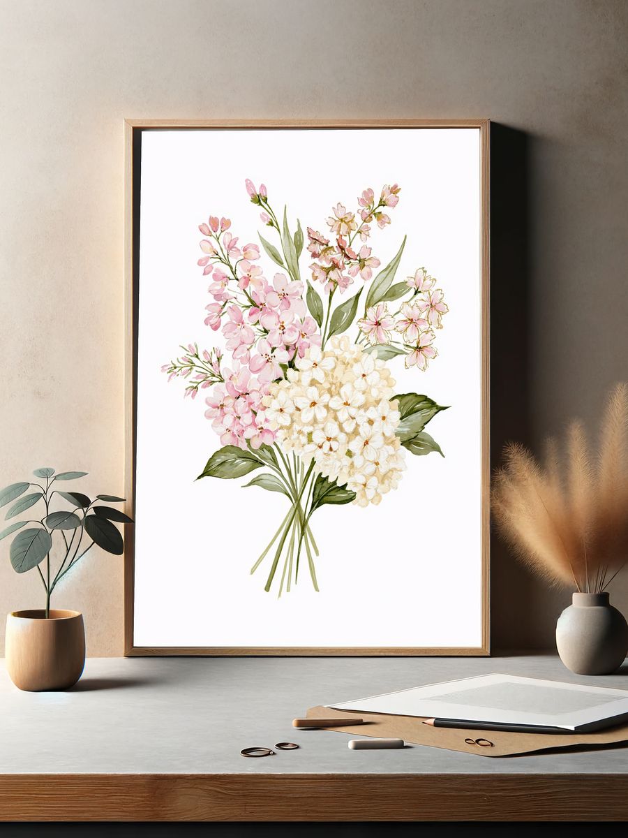 Cherry Blossom Bouquet Watercolor Print. — room view 2