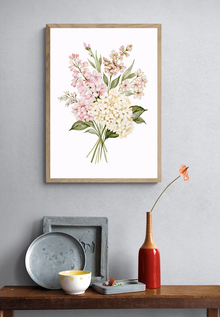 Cherry Blossom Bouquet Watercolor Print. — room view 3