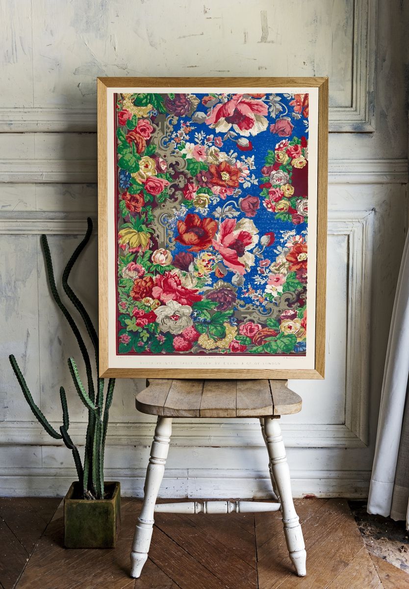 Block printed table cover Industrial. — room view 1