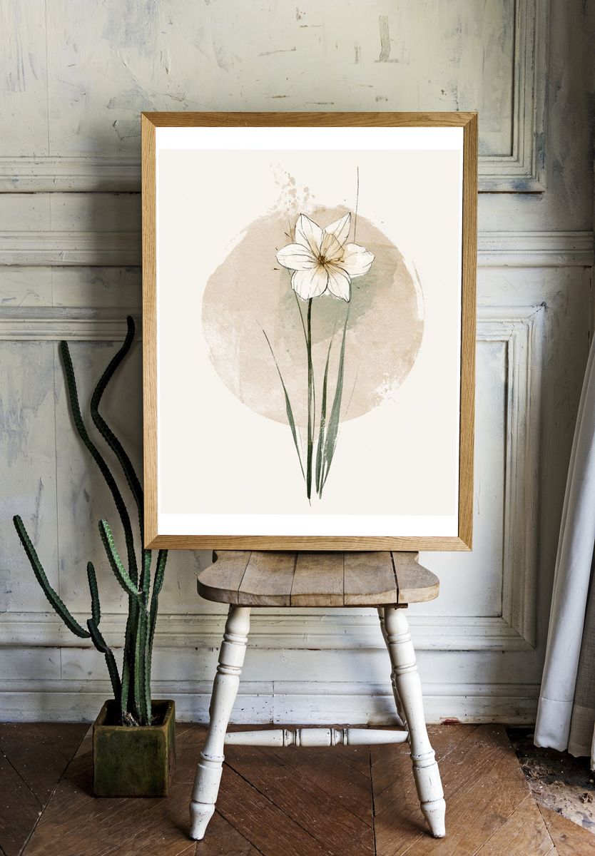 Minimal White Flower Botanical Poster. room preview