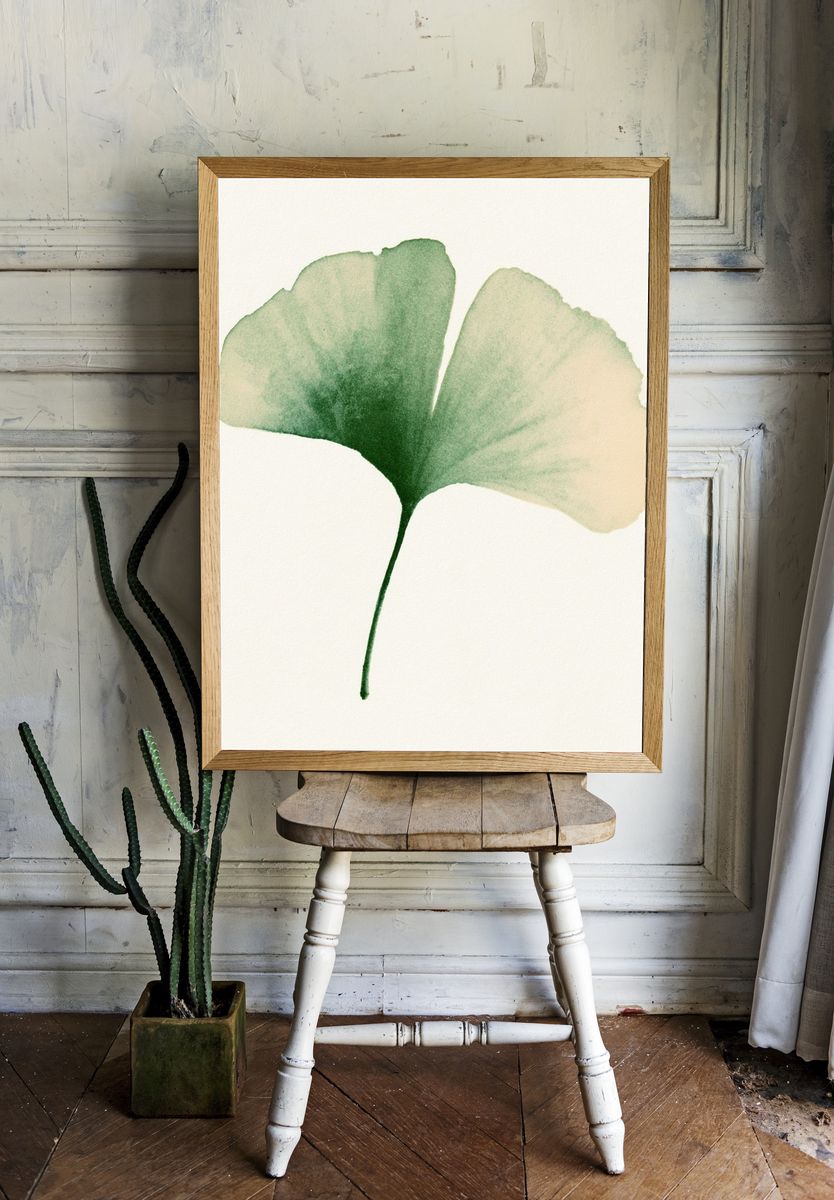 Ginkgo Leaf Watercolor Print. room preview