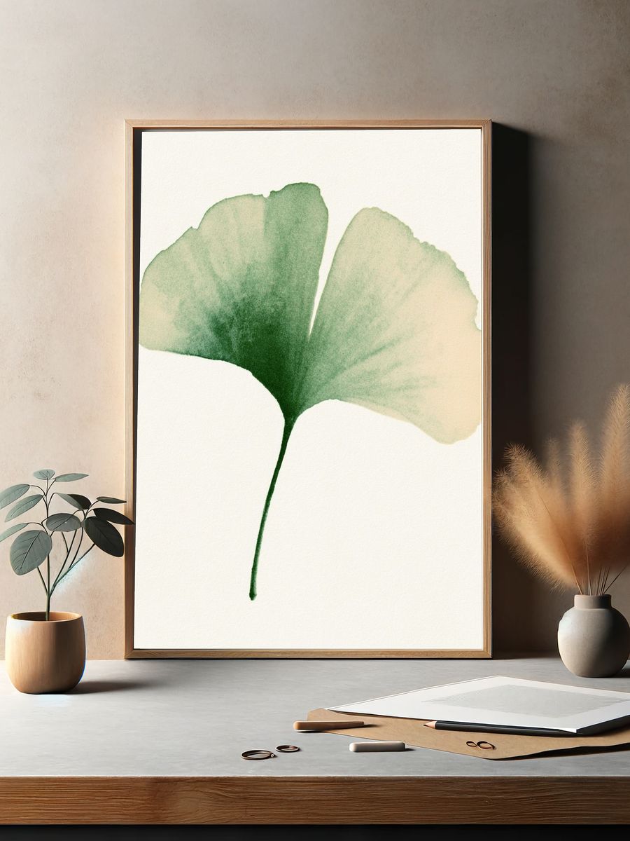 Ginkgo Leaf Watercolor Print. — room view 2